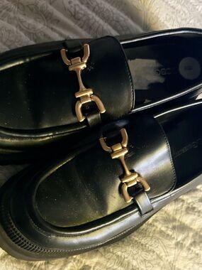 BCBGeneration Black Loafers with Gold Bit Accent
